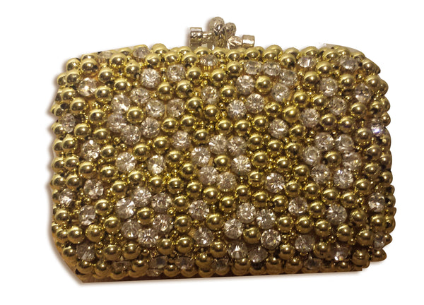 Gold & White Pearl Diamond Clutch Bag - Asian Party Wear