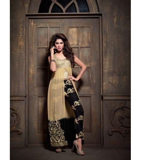 Golden and Black DEBONAIR WITH MASKEEN WEDDING WEAR DESIGNER DRESS - Asian Party Wear