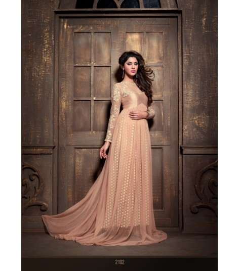 PEACH DEBONAIR ANARKALI GOWN MAISHA DESIGNER WEDDING DRESS - Asian Party Wear