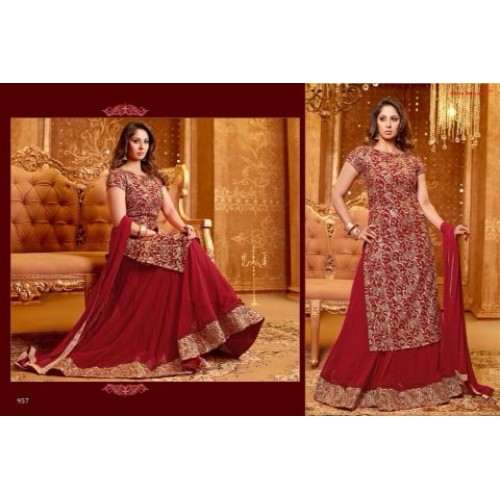 Golden Red SAARA 3 WEDDING WEAR HEAVY EMBROIDERED LEHENGA - Asian Party Wear