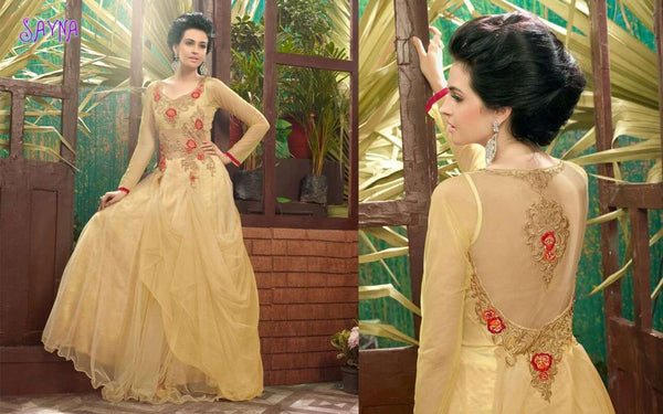 Golden SAYNA ADA WEDDING WEAR HEAVY EMBROIDERED GOWN - Asian Party Wear