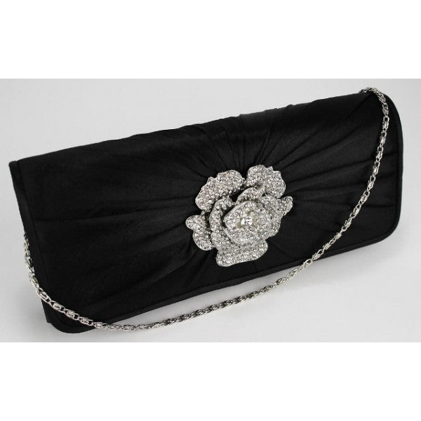 Gorgeous Black Crystal Flower Satin Clutch/Evening Bag - Asian Party Wear