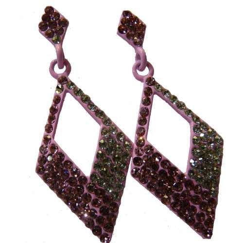 GORGEOUS NEW DANGLING DIAMOND SHAPE CRYSTAL EARRINGS IN BLACK AND PINK - Asian Party Wear