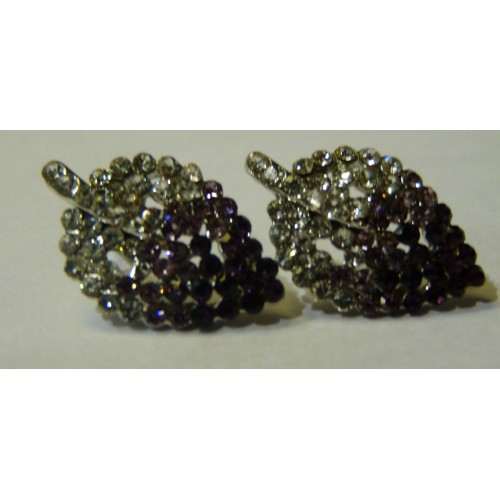 GORGEOUS NEW LEAF DESIGN CRYSTAL EARRINGS IN BLACK AND PURPLE COLOUR - Asian Party Wear