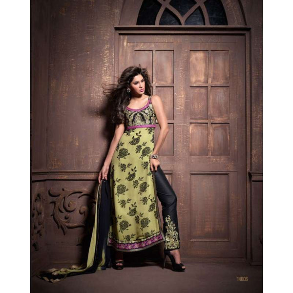 Green and Black Maskeen Anaya senora Embroidered Designer Dress - Asian Party Wear