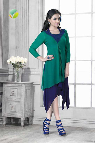 GREEN AND BLUE READYMADE GEORGETTE KURTI - Asian Party Wear