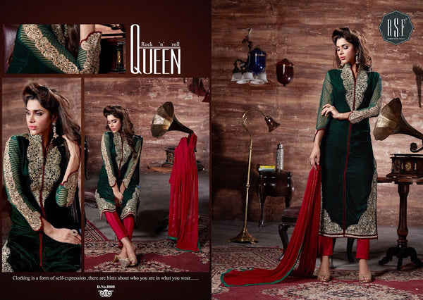 GREEN DIMPY VELVET DESIGNER WINTER SUIT - Asian Party Wear