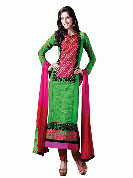 Green Flash AAFREEN PARTY WEAR GEORGETTE CHURIDAR SHALWAR SUIT - Asian Party Wear