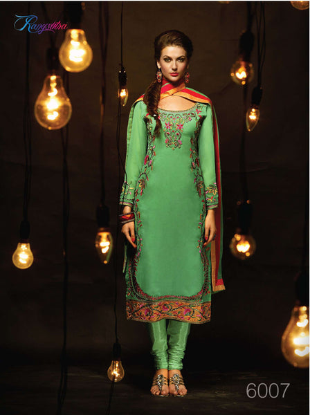 Green RANGSUTRA PARTY WEAR GEORGETTE CHURIDAR LONG SALWAR SUIT - Asian Party Wear