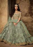 Green Indian Ethnic Wedding Anarkali Gown - Asian Party Wear