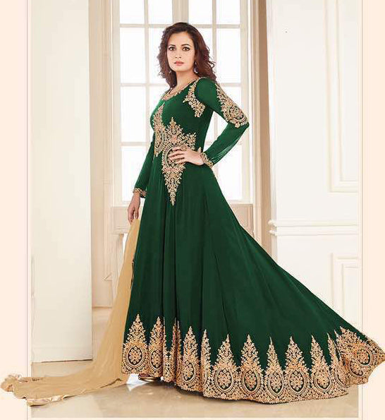 GREEN HEAVY EMBROIDERED FLOOR LENGTH ANARKALI DRESS GREEN HEAVY EMBROIDERED FLOOR LENGTH ANARKALI DRESS