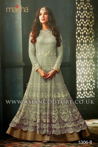 Aqua Marine Green Indian Party Wear Asian Anarkali Wedding Bridal Dress - Asian Party Wear