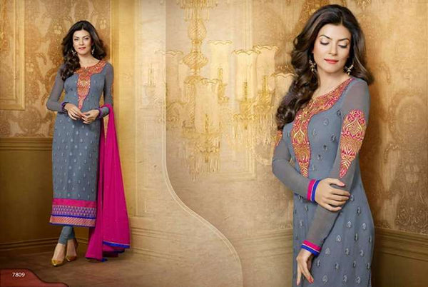 Grey Beautiful Sushmita Sen Pure Georgette Straight Suit - Asian Party Wear