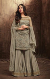 GREY ASIAN WEDDING GHARARA SUIT SEMI STITCHED ( DELIVERY IN 2 WEEKS ) - Asian Party Wear