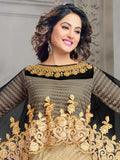 85008 Heenari Beige & Black Embroidered Semi Stitched Suit - Asian Party Wear