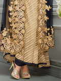 85008 Heenari Beige & Black Embroidered Semi Stitched Suit - Asian Party Wear