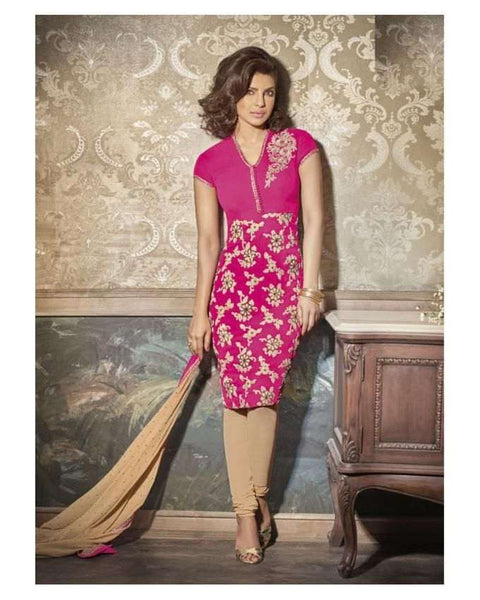 5126 HOT PINK HEROINE PRIYANKA CHOPRA GEORGETTE STRAIGHT CUT SUIT - Asian Party Wear