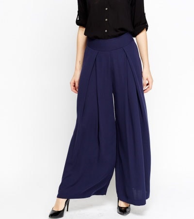 High Waisted Flared Navy Trouser - Asian Party Wear