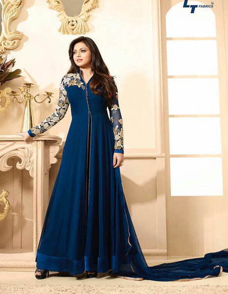 88004 ROYAL BLUE LT NITYA PARTY WEAR ANARKALI SUIT - Asian Party Wear