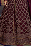 MAROON NIRVANA 5201 EMBROIDERED SLIT STYLE ANARKALI SEMI STITCHED GOWN ( DELIVERY IN 2 WEEKS ) - Asian Party Wear