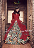 3701-B RED AND GREY MAISHA MASKEEN SILK PRINTED STYLISH LEHENGA - Asian Party Wear