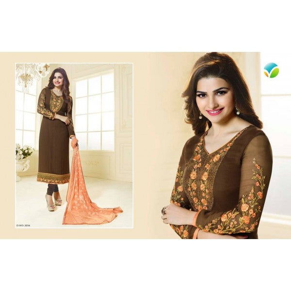 K3034 Chocolate Brown KASEESH Prachi 11 Shalwar Kameez - Asian Party Wear