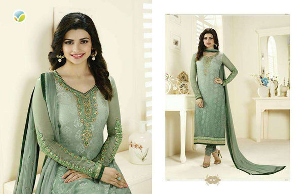 K3127 GREEN KASEESH PRACHI MAGICAL BRASSO SUIT - Asian Party Wear