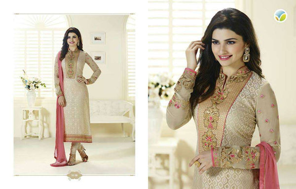 K3128 BEIGE KASEESH PRACHI MAGICAL BRASSO SUIT - Asian Party Wear