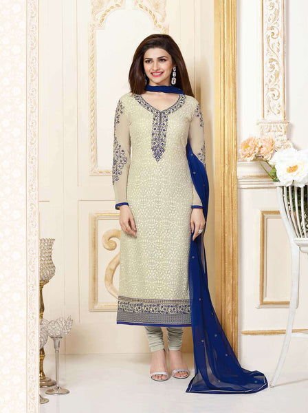 K3301 CREAM AND BLUE KASEESH PRACHI-15 PARTY WEAR SALWAR KAMEEZ SUIT - Asian Party Wear