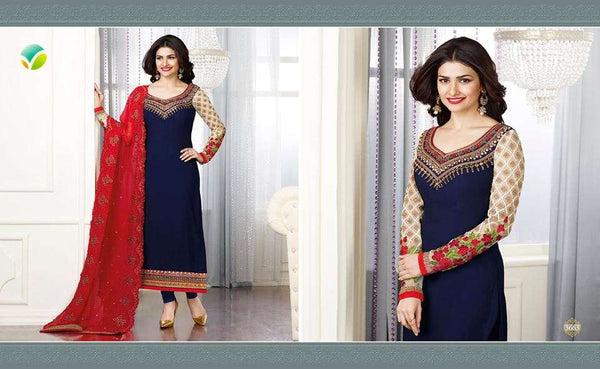 K3663 NAVY BLUE KASEESH PRACHI-17 PARTY WEAR SALWAR KAMEEZ SUIT - Asian Party Wear