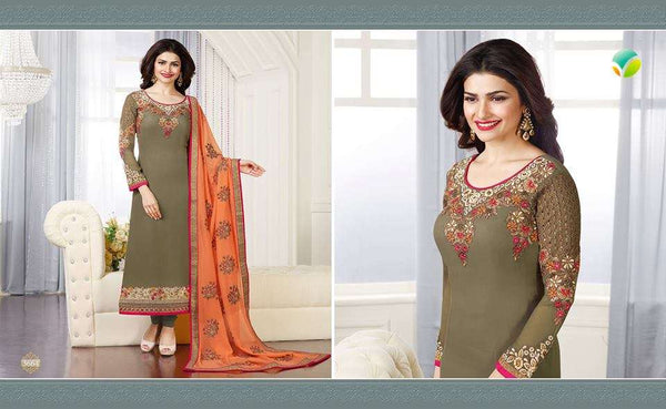 Mehndi Green & Orange Pakistani Salwar Suit - Asian Party Wear