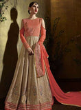 8100 PINK AND CREAM KARMA TRENDS DESIGNER ANARKALI DRESS - Asian Party Wear