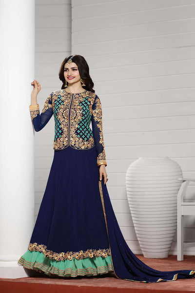 K3931 NAVY BLUE KASEESH PRACHI DESIGNER ANARKALI SUIT - Asian Party Wear