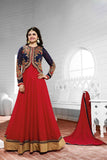 K3934 RED AND BLUE PARTY ANARKALI SUIT - Asian Party Wear