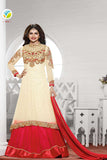 K3936 CREAM AND RED KASEESH PRACHI-19 DESIGNER ANARKALI SUIT - Asian Party Wear