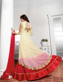 K3936 CREAM AND RED KASEESH PRACHI-19 DESIGNER ANARKALI SUIT - Asian Party Wear