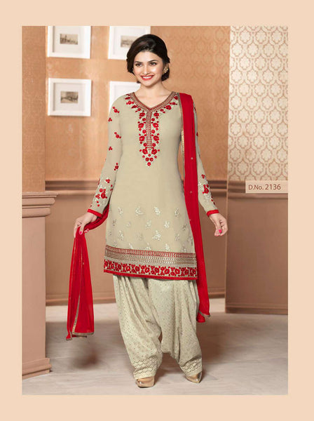 Beige KASEESH PRACHI PARTY WEAR SHALWAR KAMEEZ - BEIGE - Asian Party Wear