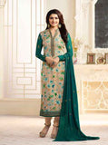 6361 TEAL AND BEIGE KASEESH VICTORIA PARTY WEAR STRAIGHT CHURIDAR SALWAR KAMEEZ - Asian Party Wear