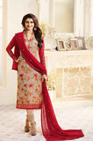 6362 RED AND BEIGE KASEESH VICTORIA PARTY WEAR STRAIGHT CHURIDAR SALWAR KAMEEZ - Asian Party Wear