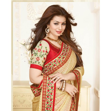 KH16351 Beige With Red Kasheesh Sheesha Designer Saree - Asian Party Wear