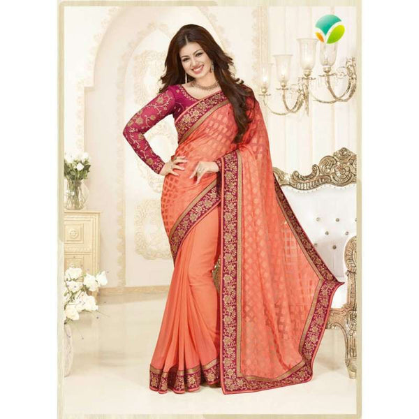 KH16352 Peach With Purple Kasheesh Sheesha Designer Saree - Asian Party Wear