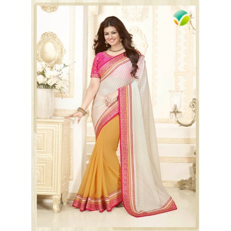 KH16355 Pink With White, Yellow  Kasheesh Sheesha Designer Saree - Asian Party Wear