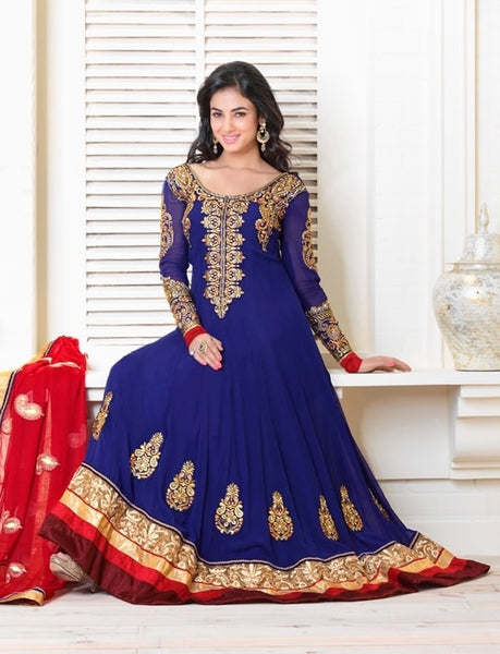 5004 SAPPHIRE BLUE KHWAAB BEST SELLER ANARKALI SUIT - Asian Party Wear