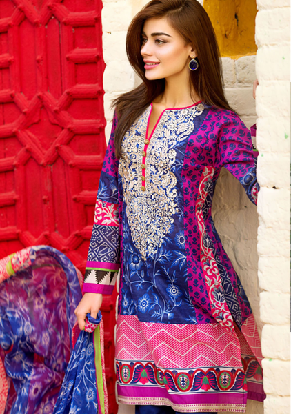 ZE15202B Khaadi Embroided Shirt with Shalwar &Dupatta [ Replica ] - Asian Party Wear