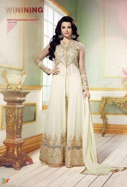 L19005 WHITE LAVINA HEAVY EMBRIODERD DESIGNER DRESS - Asian Party Wear