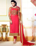 L19007 PINK LAVINA HEAVY EMBRIODERD DESIGNER DRESS - Asian Party Wear