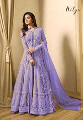 purple indian bridesmaid dresses Floral Embroidered Blouse And Purple Silk Lehenga Set - Indian Bridesmaid Outfit