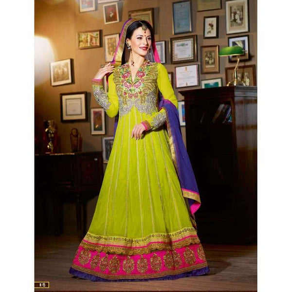 Lime Green Jacqueline Fernandez KICK Anarakali Dress - Asian Party Wear