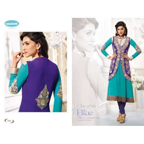 Limpet Shell Blue and Green KRITI SANON SUAVE DESIGNER WEAR ANARKALI - Asian Party Wear