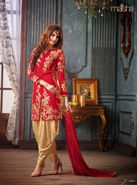 3205 RED AND GOLD MAISHA LAVISH 2 PARTY WEAR SUIT - Asian Party Wear